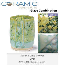 Lime Shower SW-148 over Celadon Bloom SW-150 Stoneware Combination Lime Shower SW-148 over Celadon Bloom SW-150 Stoneware Combination